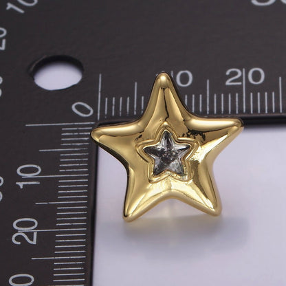 14K Gold Filled 20mm Clear CZ Celestial Star Dome Stud Earrings | P510