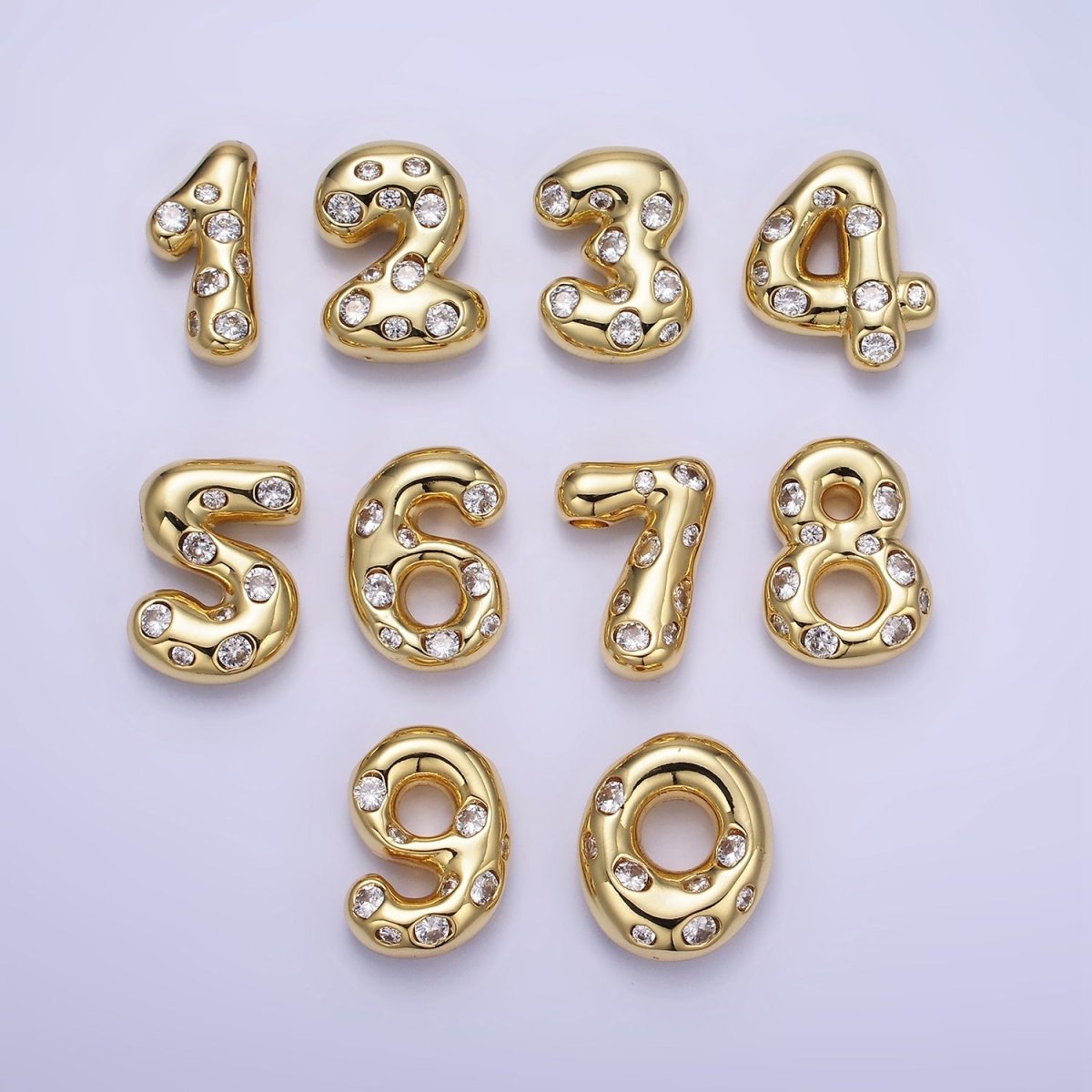 14K Gold Filled 20mm Clear CZ Chubby Balloon Number Numerical Pendant | AG775 - AG779