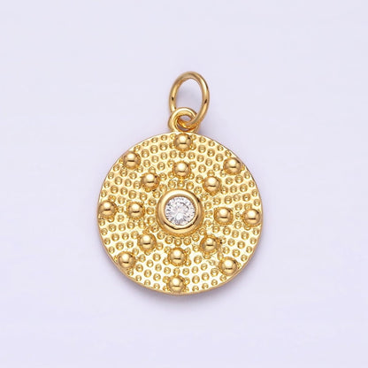 14K Gold Filled 20mm Clear CZ Hammered Beaded Bubble Round Charm | AC1150