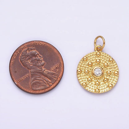 14K Gold Filled 20mm Clear CZ Hammered Beaded Bubble Round Charm | AC1150