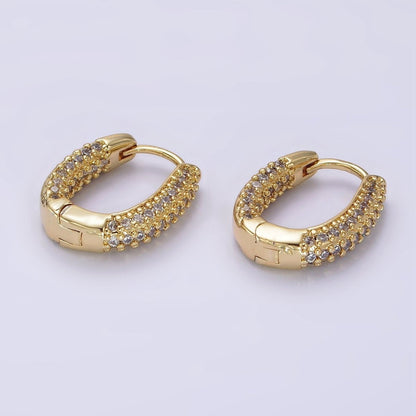 14K Gold Filled 20mm Clear Micro Paved CZ Oval Oblong Huggie Earrings | AE906