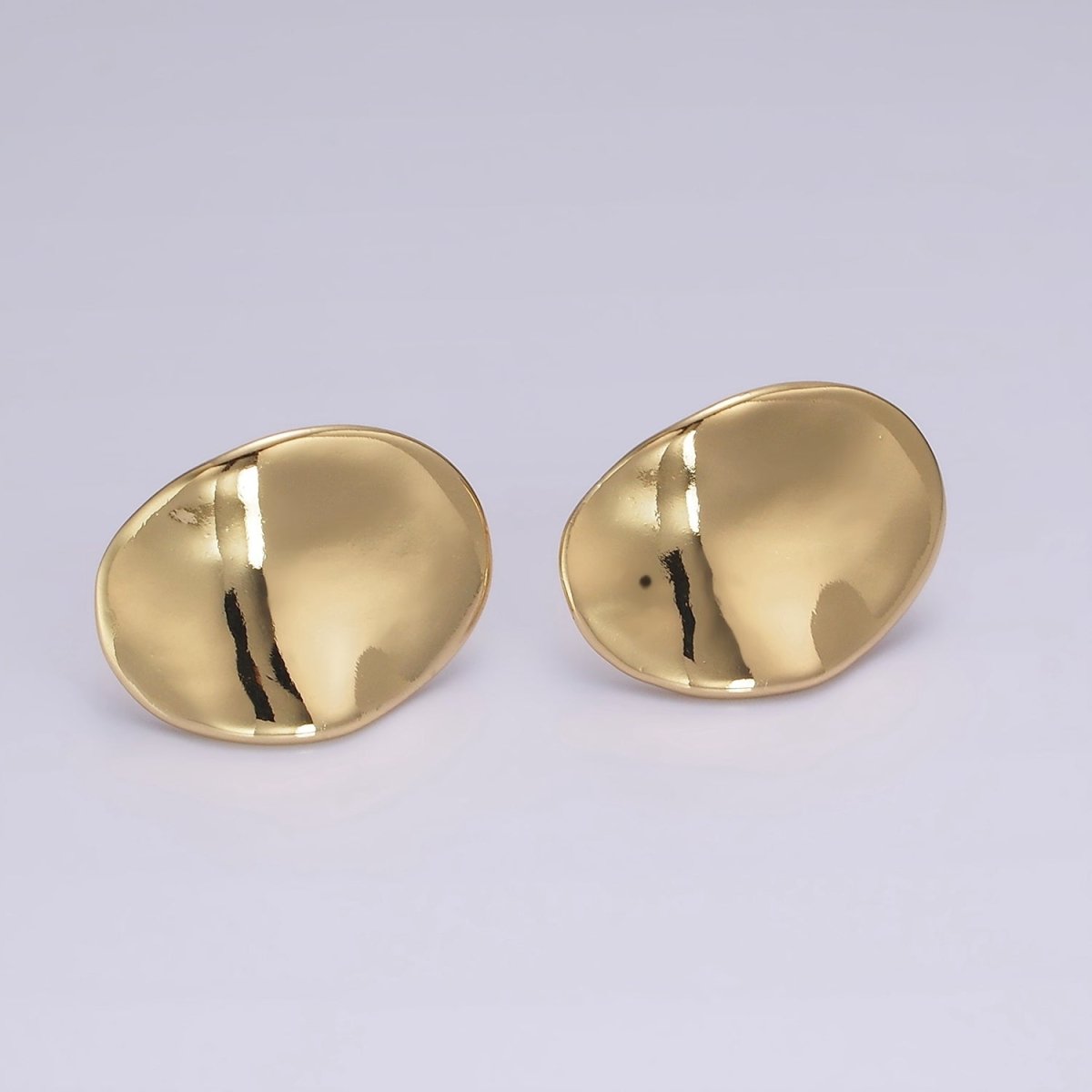 14K Gold Filled 20mm Dented Abstract Oval Minimalist Stud Earrings in Gold &amp; Silver | AE365 AE366