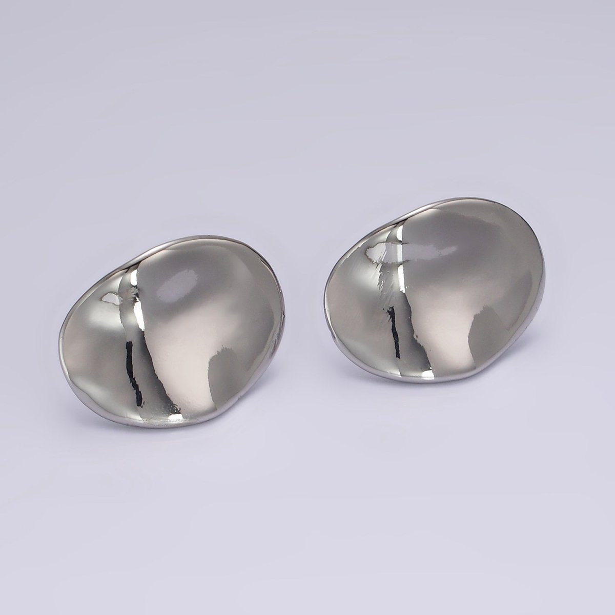 14K Gold Filled 20mm Dented Abstract Oval Minimalist Stud Earrings in Gold &amp; Silver | AE365 AE366
