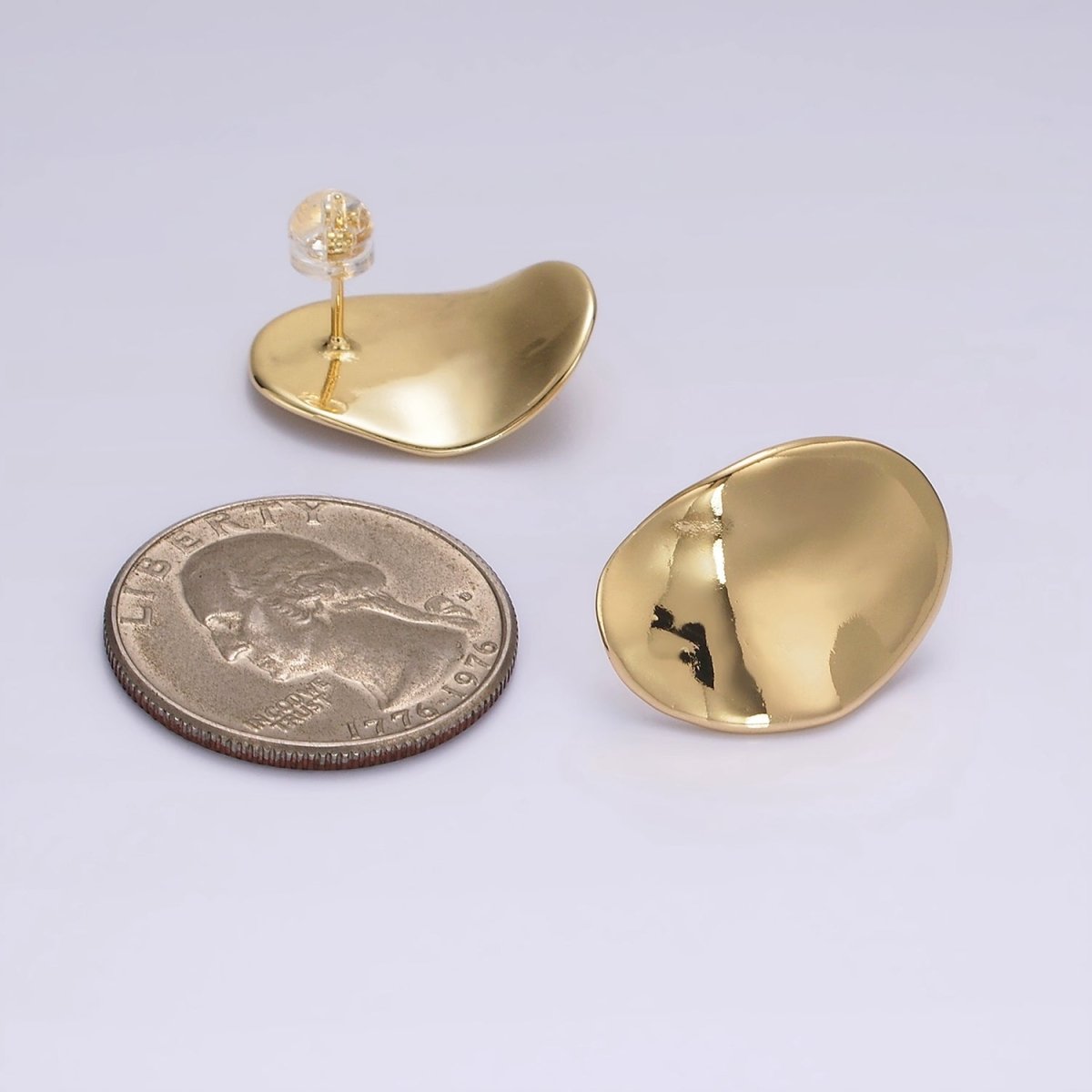 14K Gold Filled 20mm Dented Abstract Oval Minimalist Stud Earrings in Gold &amp; Silver | AE365 AE366