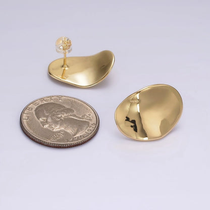 14K Gold Filled 20mm Dented Abstract Oval Minimalist Stud Earrings in Gold &amp; Silver | AE365 AE366