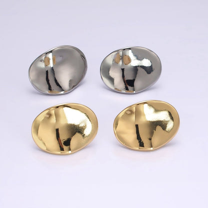 14K Gold Filled 20mm Dented Abstract Oval Minimalist Stud Earrings in Gold &amp; Silver | AE365 AE366