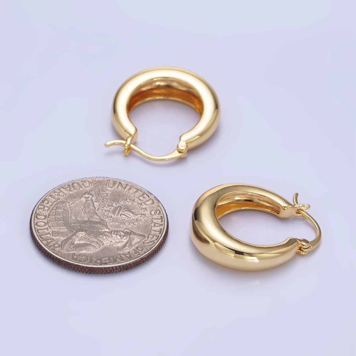 14K Gold Filled 20mm Dome Minimalist Latch Hoop Earrings in Gold &amp; Silver | AB1338 P482