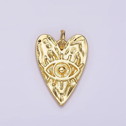 14K Gold Filled 20mm Evil Eye Hammered Heart Charm | AC910