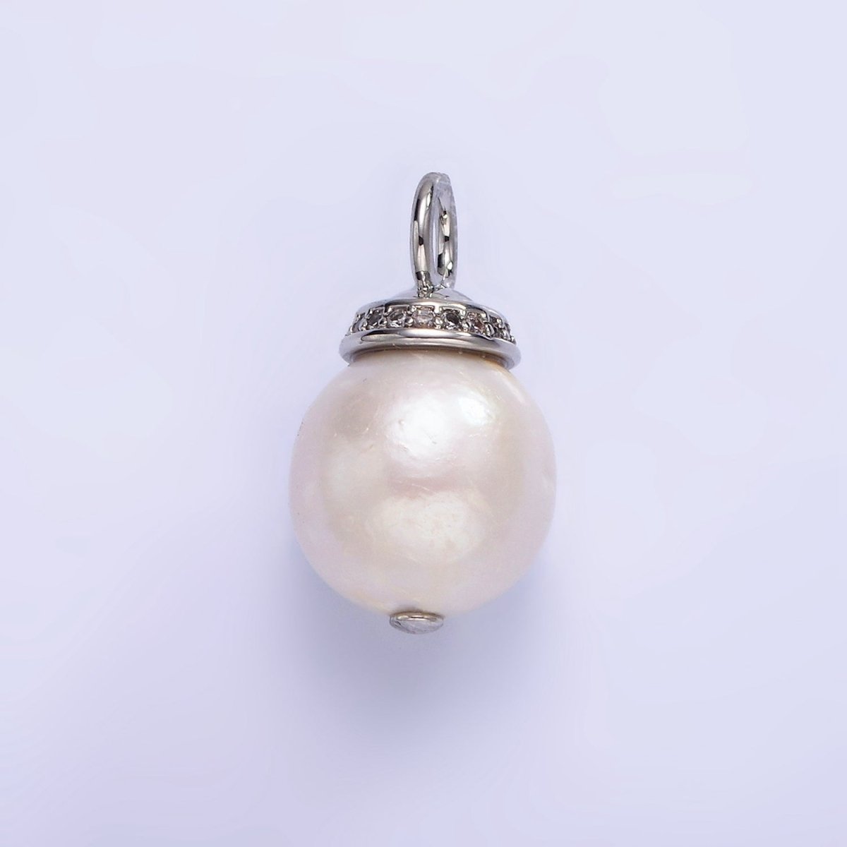 14K Gold Filled 20mm Freshwater Pearl Micro Paved CZ Bail Pendant in Gold &amp; Silver | P1685