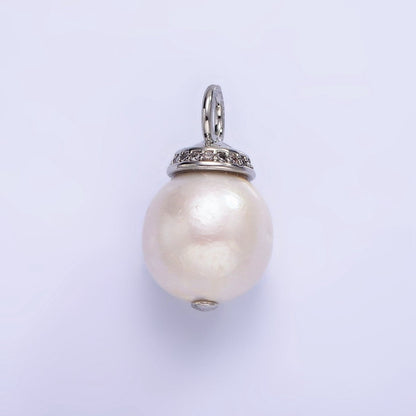 14K Gold Filled 20mm Freshwater Pearl Micro Paved CZ Bail Pendant in Gold &amp; Silver | P1685