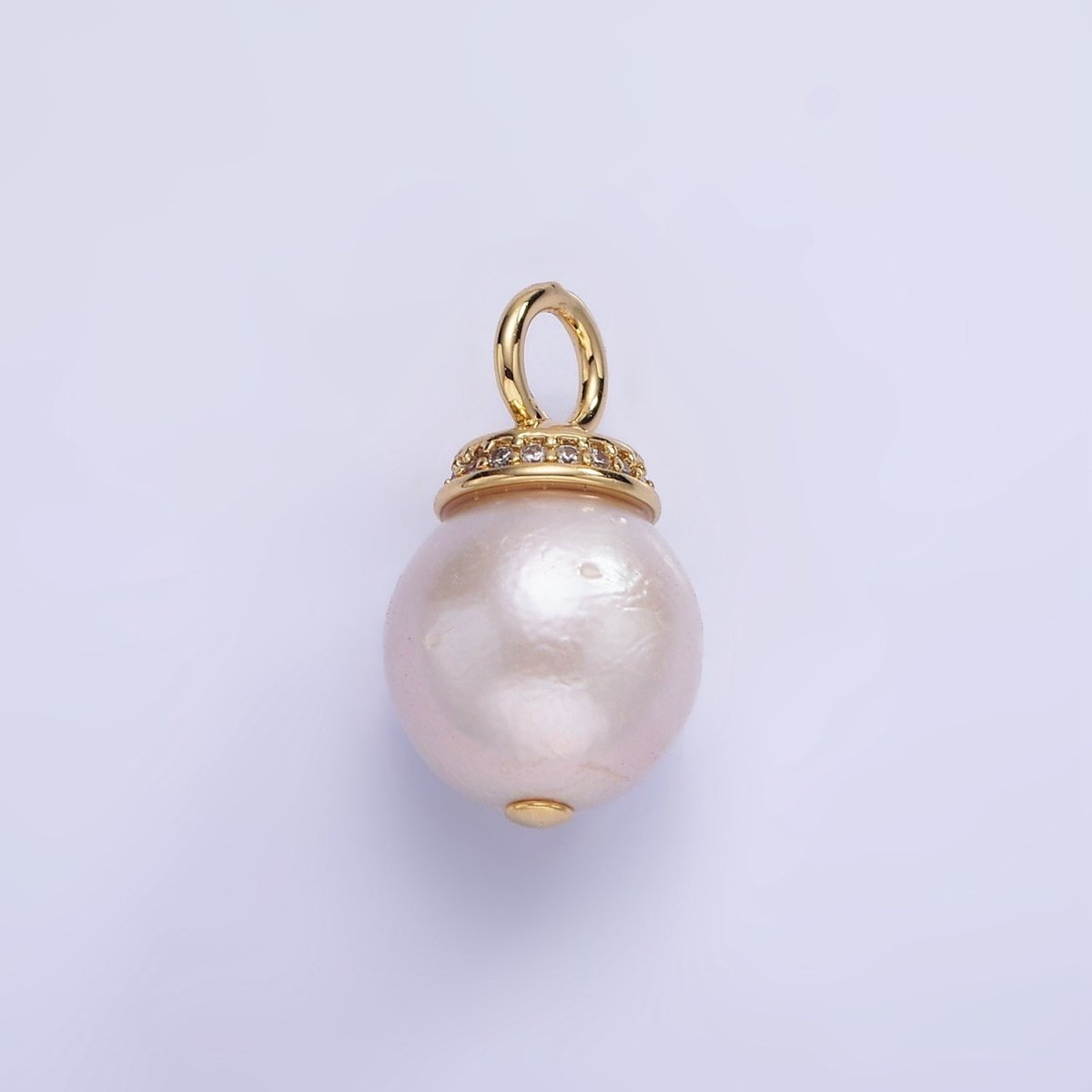 14K Gold Filled 20mm Freshwater Pearl Micro Paved CZ Bail Pendant in Gold &amp; Silver | P1685