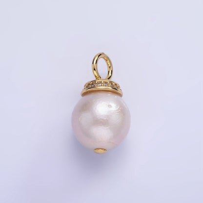 14K Gold Filled 20mm Freshwater Pearl Micro Paved CZ Bail Pendant in Gold &amp; Silver | P1685