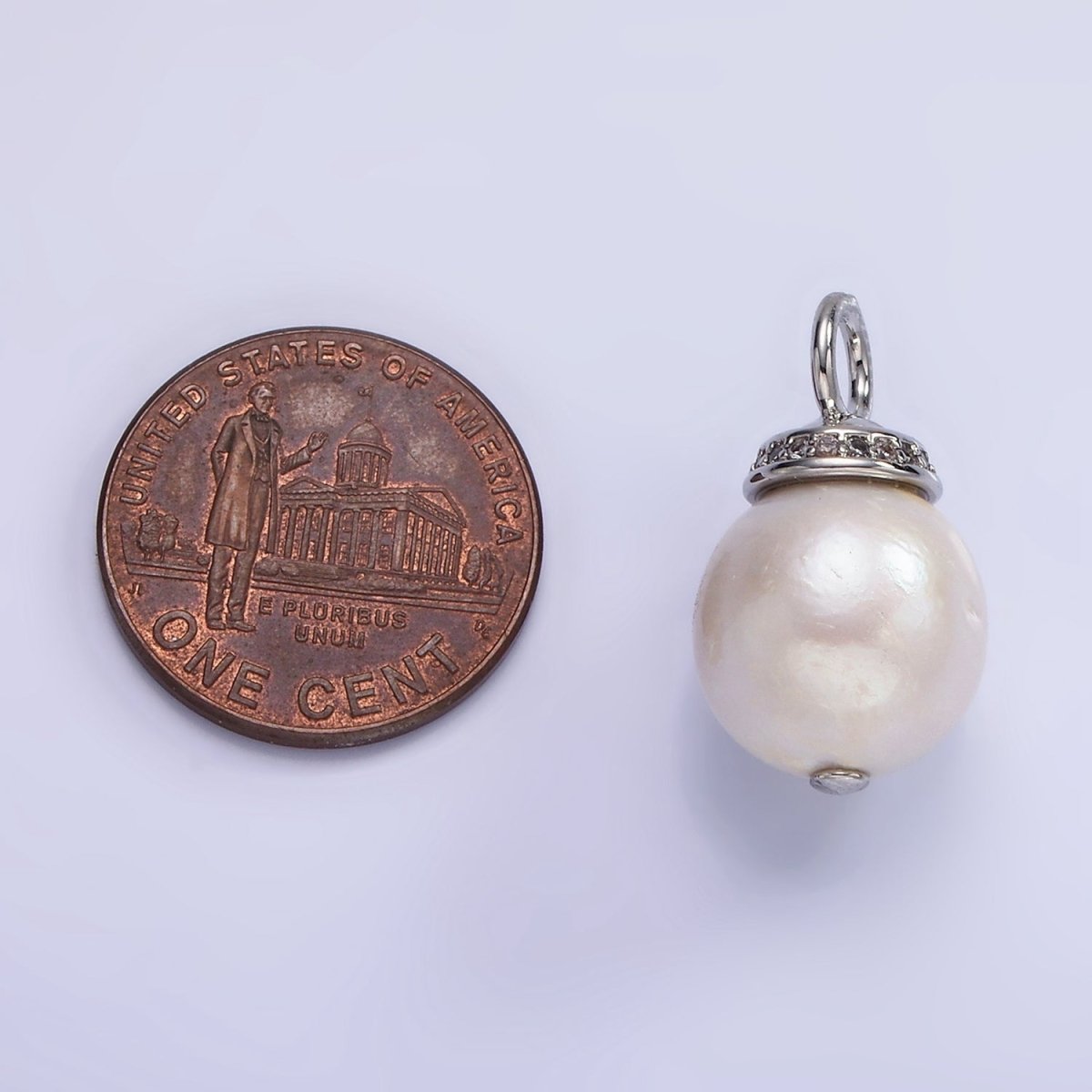 14K Gold Filled 20mm Freshwater Pearl Micro Paved CZ Bail Pendant in Gold &amp; Silver | P1685