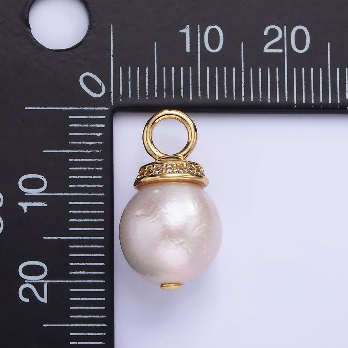 14K Gold Filled 20mm Freshwater Pearl Micro Paved CZ Bail Pendant in Gold &amp; Silver | P1685