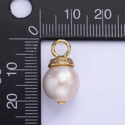 14K Gold Filled 20mm Freshwater Pearl Micro Paved CZ Bail Pendant in Gold &amp; Silver | P1685