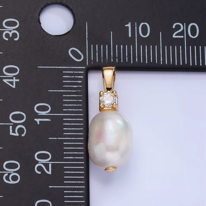 14K Gold Filled 20mm Freshwater Pearl Oval CZ Pendant | P1726