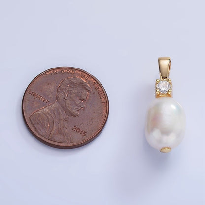 14K Gold Filled 20mm Freshwater Pearl Oval CZ Pendant | P1726