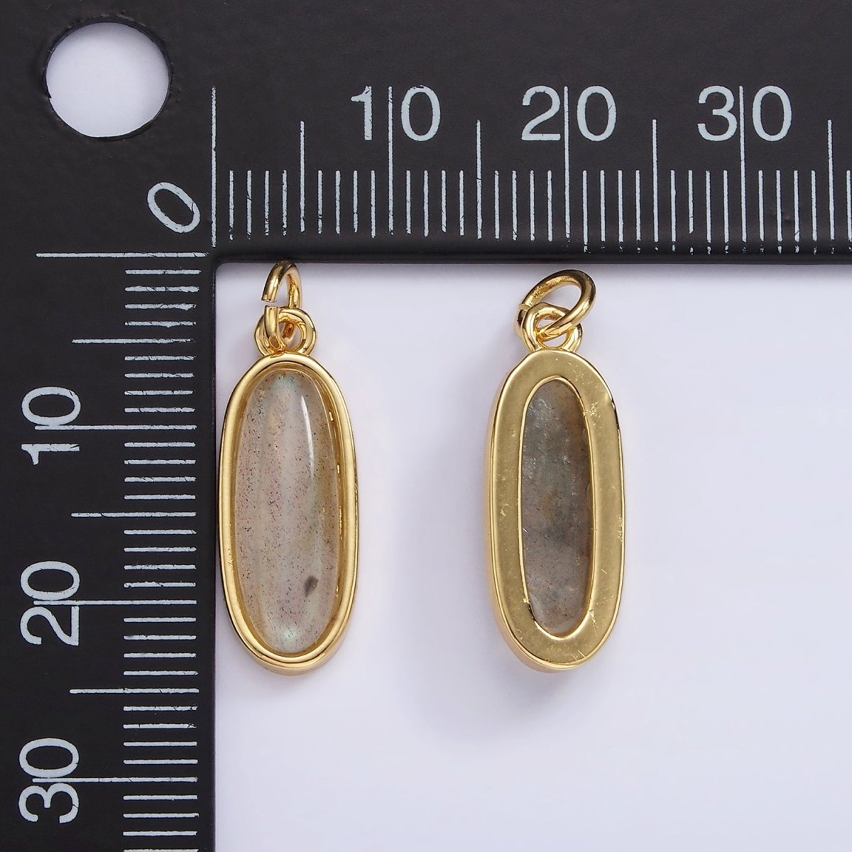 14K Gold Filled 20mm Labradorite Gemstone Oblong Bezel Charm | AG515
