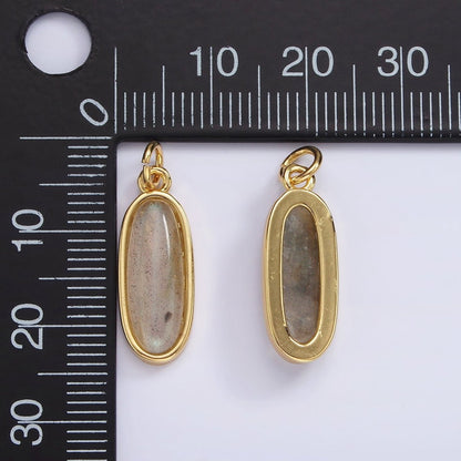 14K Gold Filled 20mm Labradorite Gemstone Oblong Bezel Charm | AG515