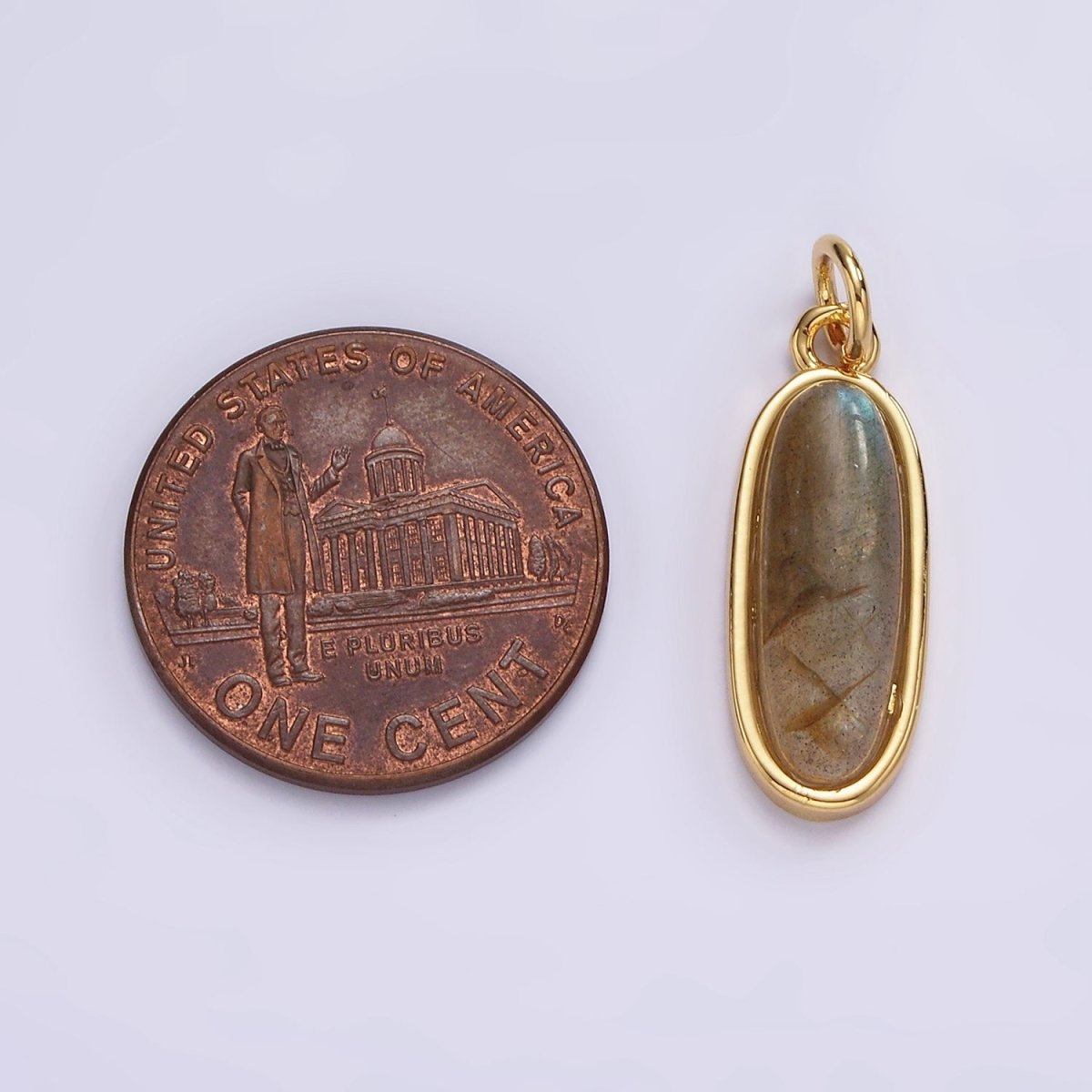 14K Gold Filled 20mm Labradorite Gemstone Oblong Bezel Charm | AG515