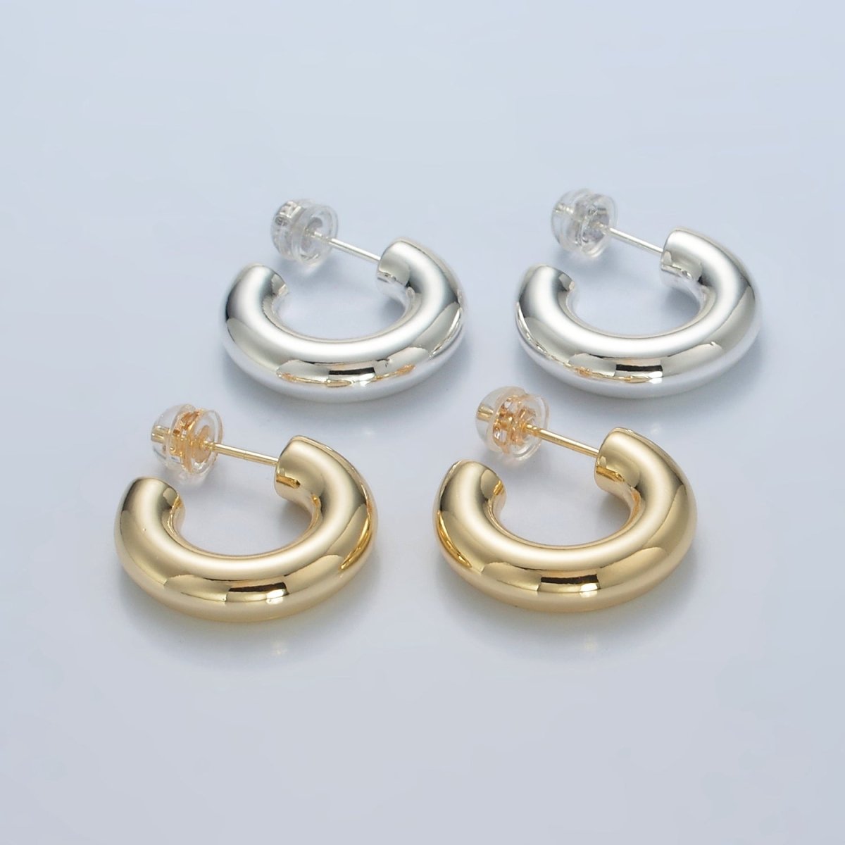 20mm Lightweight Minimalist C-Shaped Hoop Earrings in Gold &amp; Silver | AD707 AD708
