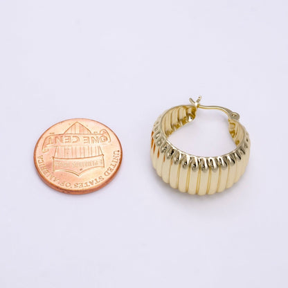14K Gold Filled 20mm Line Textured Dome Latch Hoop Earrings | AE542