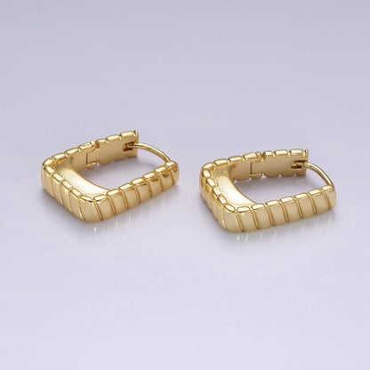 14K Gold Filled 20mm Line-Textured Rectangular Minimalist Huggie Earrings | AE919