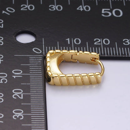 14K Gold Filled 20mm Line-Textured Rectangular Minimalist Huggie Earrings | AE919