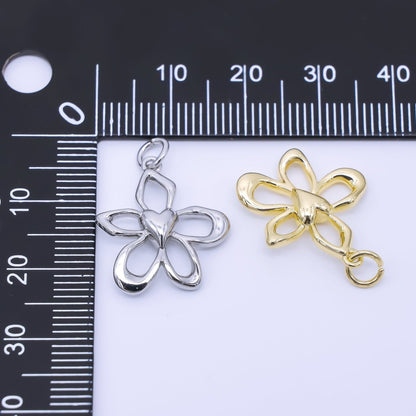 14K Gold Filled 20mm Open Heart Flower Petal Charm in Gold &amp; Silver | AF1293