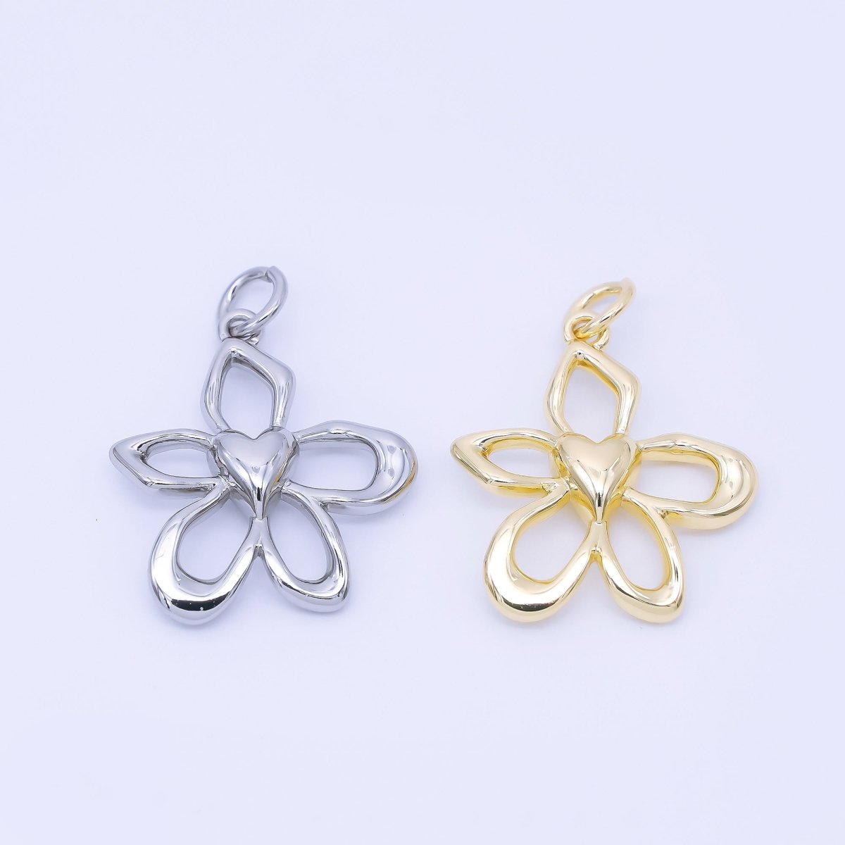 14K Gold Filled 20mm Open Heart Flower Petal Charm in Gold &amp; Silver | AF1293