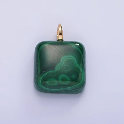14K Gold Filled 20mm Malachite Gemstone Square Drop Charm | AG682