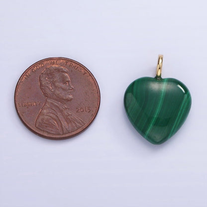 14K Gold Filled 20mm Malachite Heart Gemstone Pendant | E352