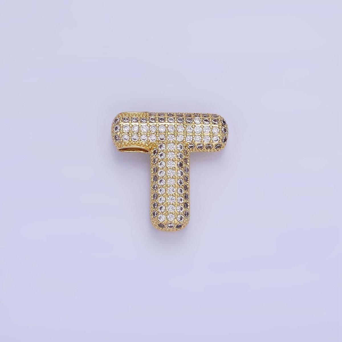 14K Gold Filled 20mm Micro Paved CZ Chubby Balloon Initial Letter | A-A1015-A-A1027