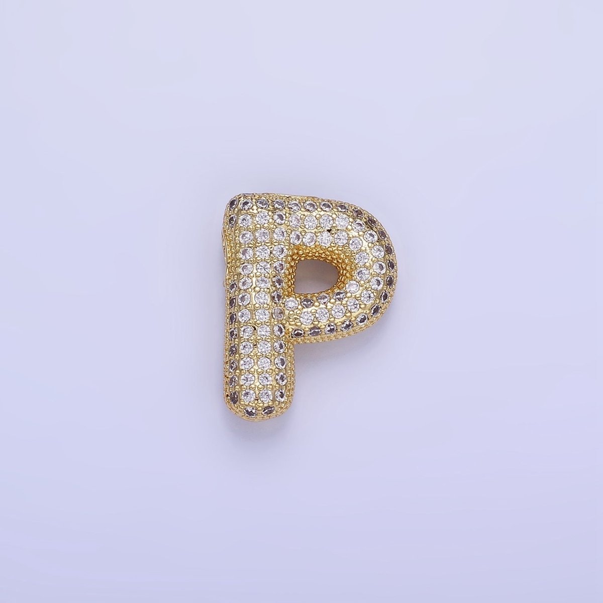 14K Gold Filled 20mm Micro Paved CZ Chubby Balloon Initial Letter | A-A1015-A-A1027