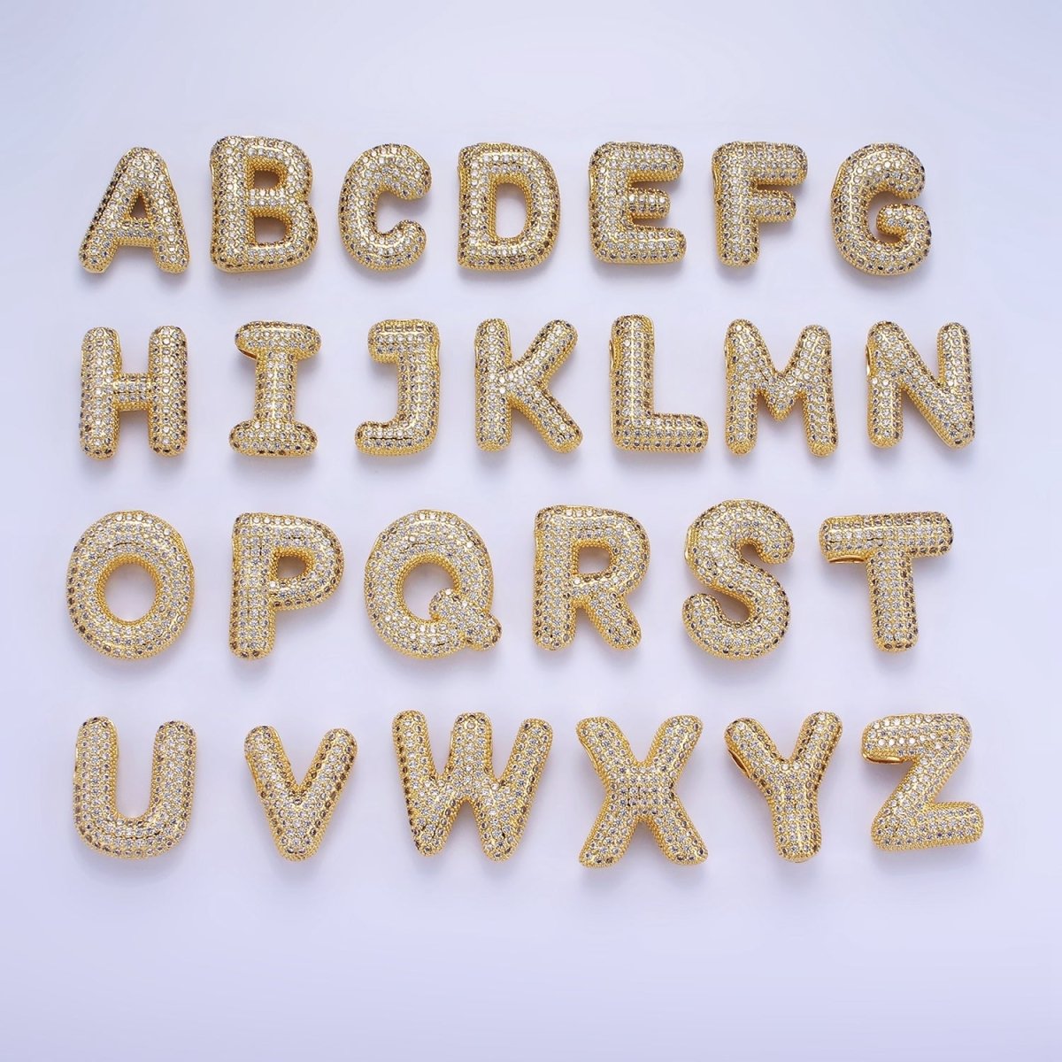 14K Gold Filled 20mm Micro Paved CZ Chubby Balloon Initial Letter | A-A1015-A-A1027