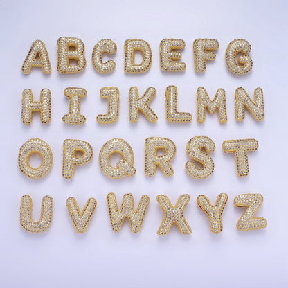 14K Gold Filled 20mm Micro Paved CZ Chubby Balloon Initial Letter | A-A1015-A-A1027