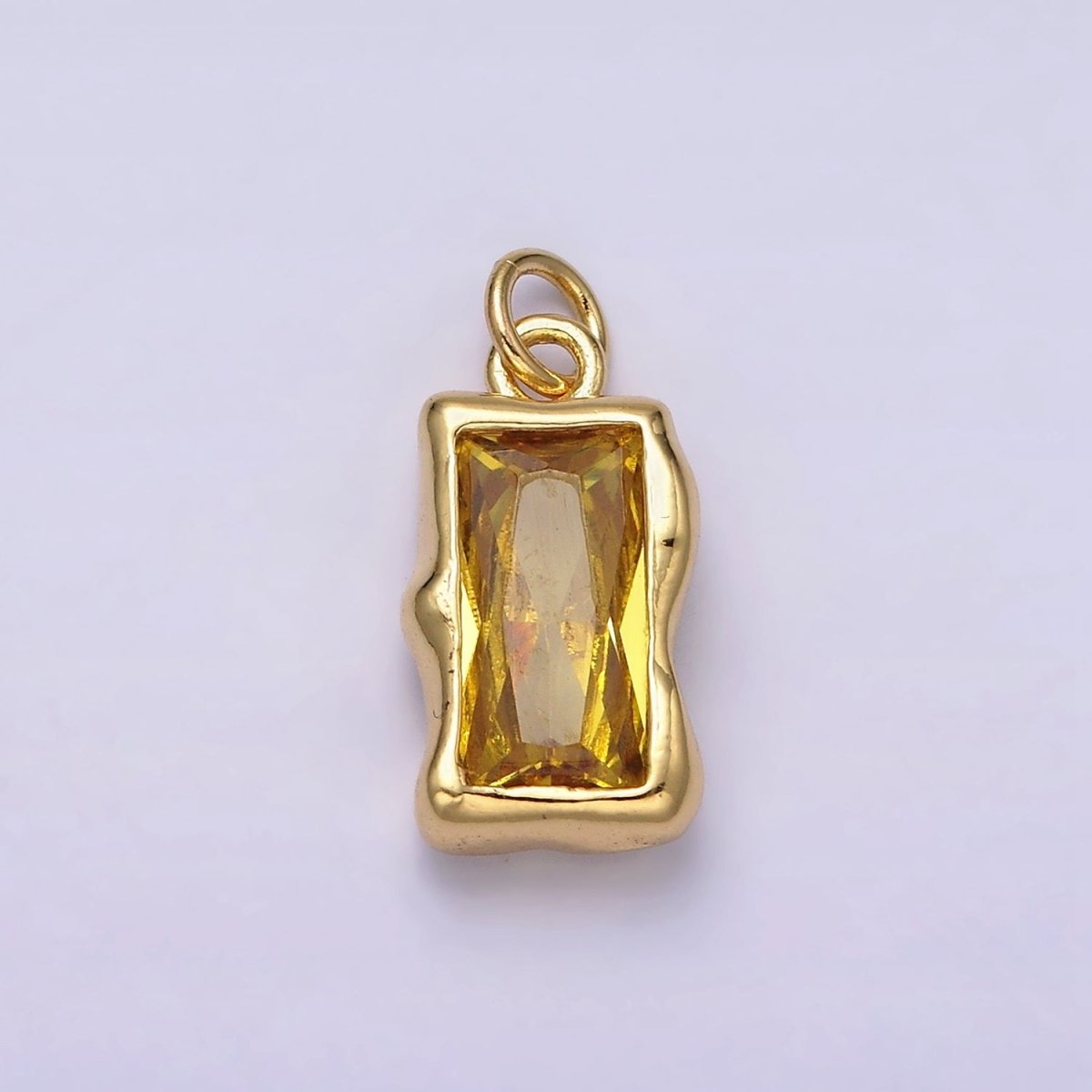 14K Gold Filled 20mm Molten Baguette Personalized Birth Month CZ Charm | AC1505 - AC1516