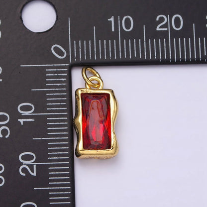 14K Gold Filled 20mm Molten Baguette Personalized Birth Month CZ Charm | AC1505 - AC1516