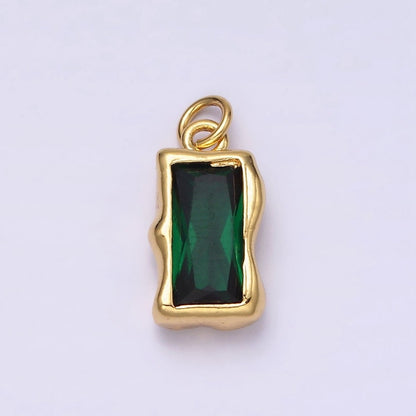 14K Gold Filled 20mm Molten Baguette Personalized Birth Month CZ Charm | AC1505 - AC1516