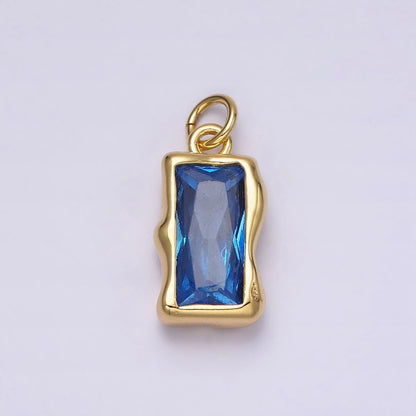 14K Gold Filled 20mm Molten Baguette Personalized Birth Month CZ Charm | AC1505 - AC1516