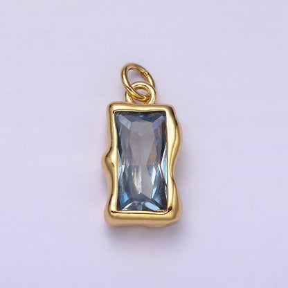 14K Gold Filled 20mm Molten Baguette Personalized Birth Month CZ Charm | AC1505 - AC1516
