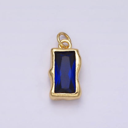 14K Gold Filled 20mm Molten Baguette Personalized Birth Month CZ Charm | AC1505 - AC1516