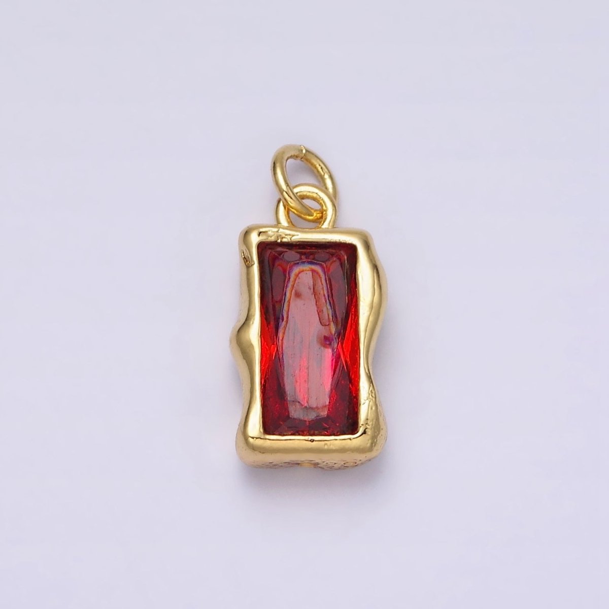 14K Gold Filled 20mm Molten Baguette Personalized Birth Month CZ Charm | AC1505 - AC1516