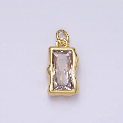 14K Gold Filled 20mm Molten Baguette Personalized Birth Month CZ Charm | AC1505 - AC1516