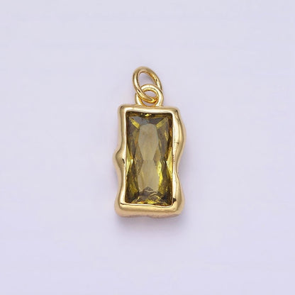 14K Gold Filled 20mm Molten Baguette Personalized Birth Month CZ Charm | AC1505 - AC1516
