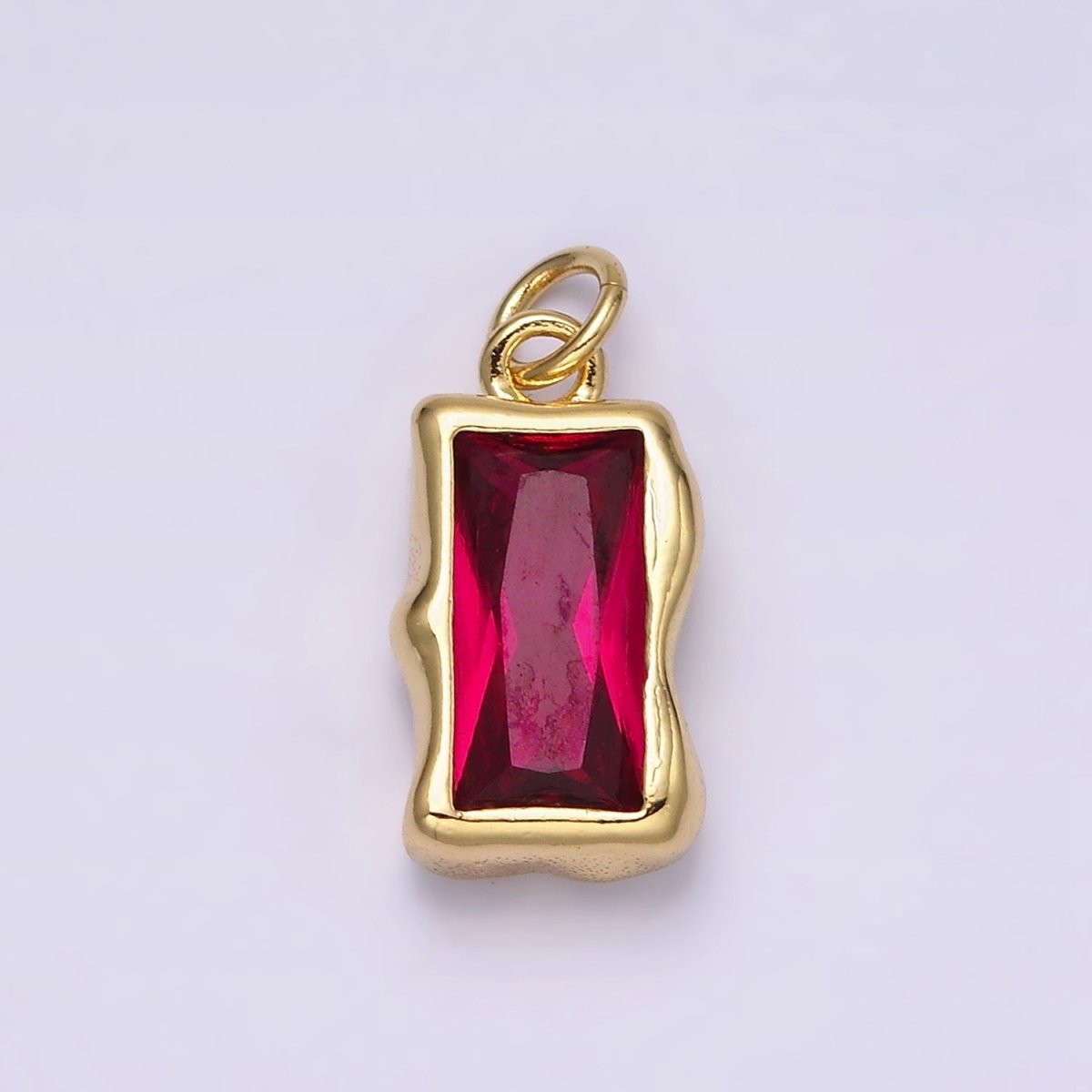 14K Gold Filled 20mm Molten Baguette Personalized Birth Month CZ Charm | AC1505 - AC1516