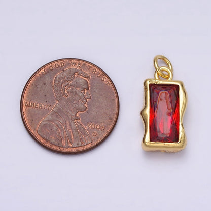 14K Gold Filled 20mm Molten Baguette Personalized Birth Month CZ Charm | AC1505 - AC1516