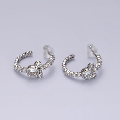 14K Gold Filled 20mm Mouse Triple Clear CZ Micro Paved C-Shaped Hoop Earrings in Silver &amp; Gold | V466 V467
