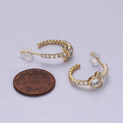 14K Gold Filled 20mm Mouse Triple Clear CZ Micro Paved C-Shaped Hoop Earrings in Silver &amp; Gold | V466 V467