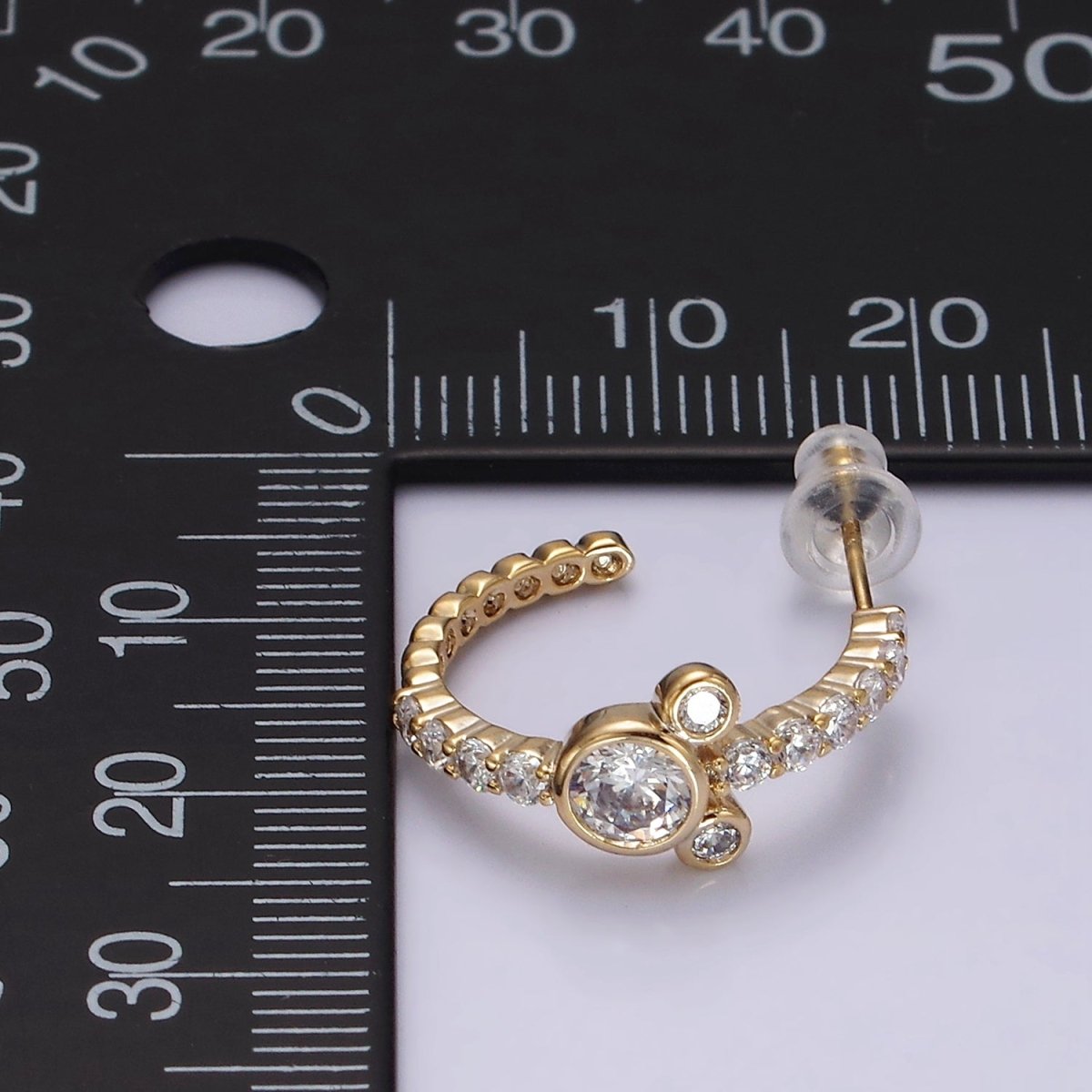 14K Gold Filled 20mm Mouse Triple Clear CZ Micro Paved C-Shaped Hoop Earrings in Silver &amp; Gold | V466 V467